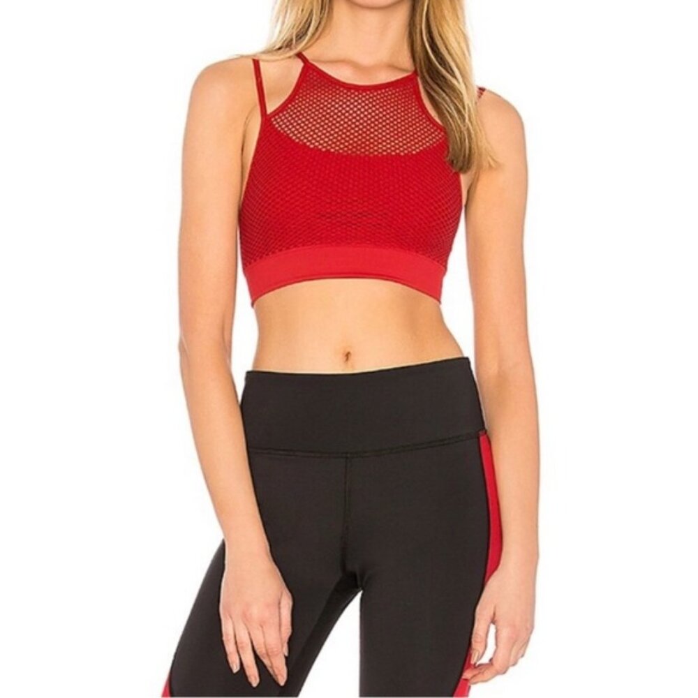 ALALA Seamless Sports Bra in Ruby Mesh High Neck Strappy